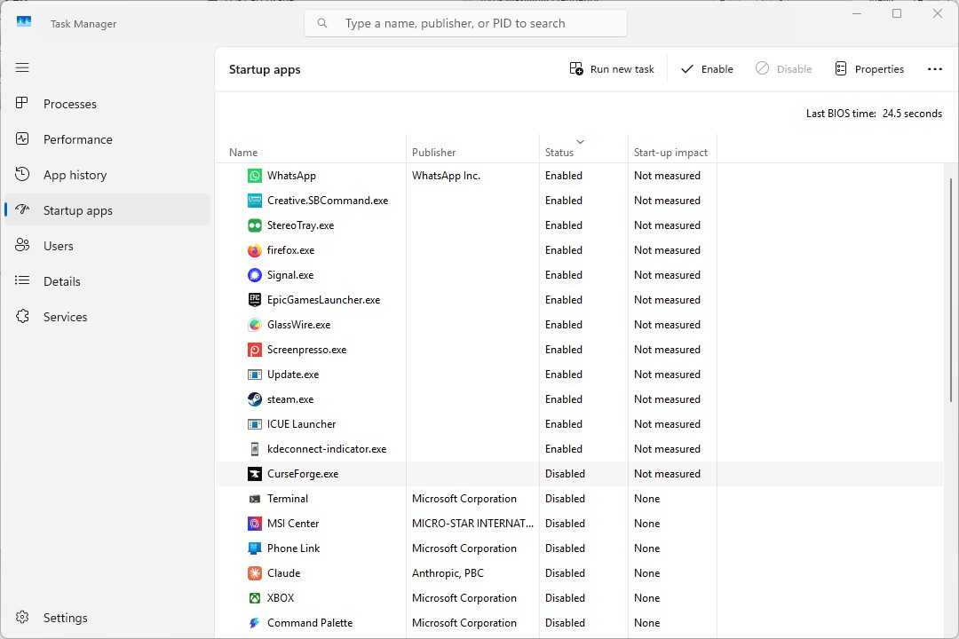 The startup list in Task Manager.