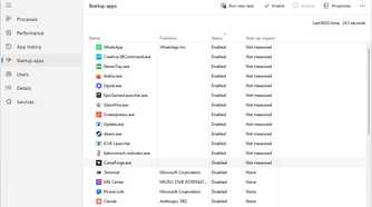 The startup list in Task Manager.