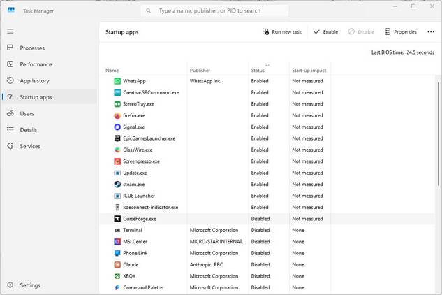 The startup list in Task Manager.