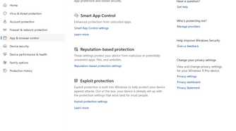 Browser and app control in Windows Security.