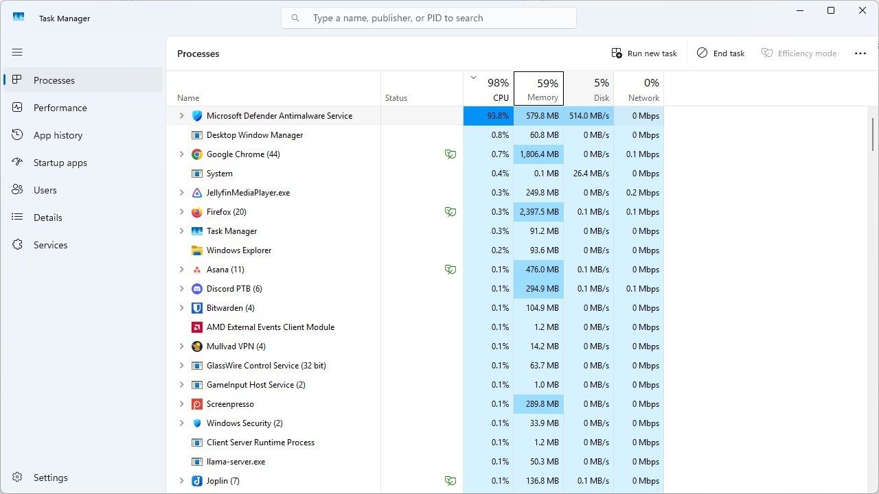Windows Security using up CPU.