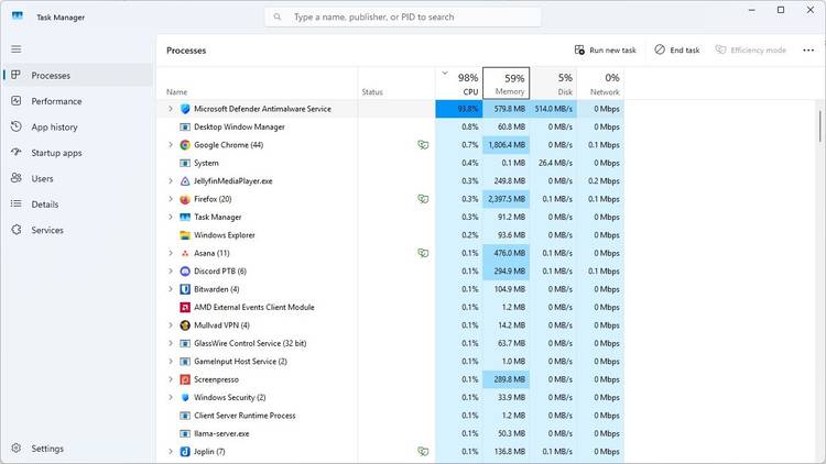 Windows Security using up CPU.