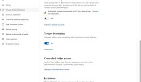 Windows Security virus sample settings.