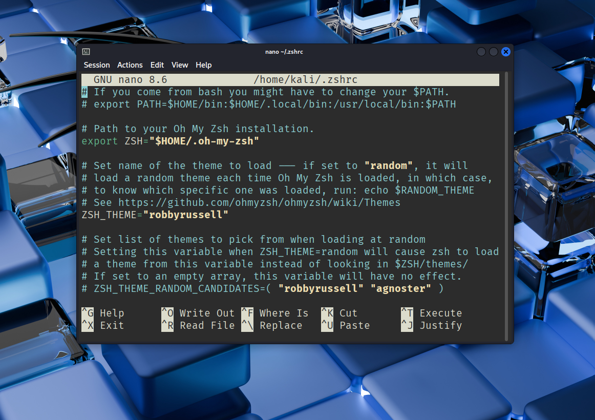 A look at the zshrc configuration file after installing Oh My Zsh.
