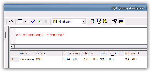 Determine Size of a Table in SQL Server