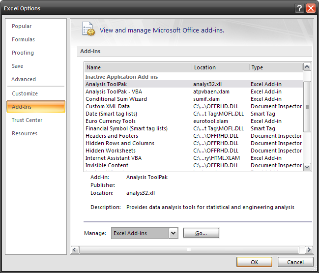 Office 2007 Install Add-Ins