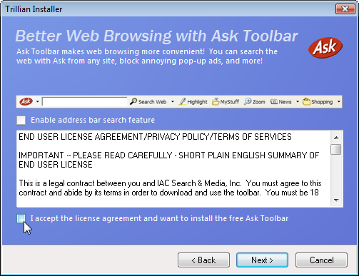 Avoid Extra Software When Installing Trillian