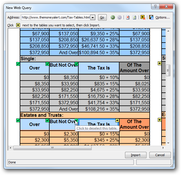 Copy Website Tables into Excel 2007 Spreadsheets
