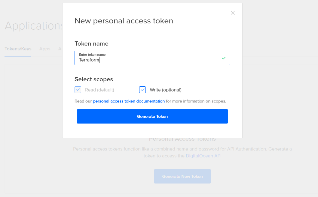 Generate new personal access token.