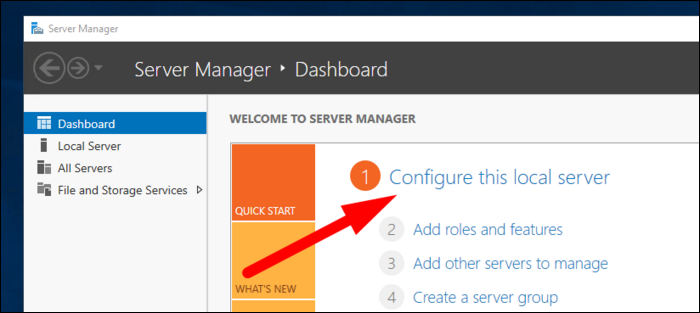 Click "Configure this local server" in the Server Manager app