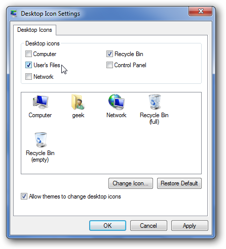 Add Home Directory Icon to the Desktop in Windows 7 or Vista