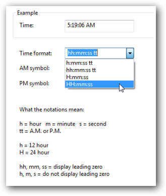 Enable Military Time in Windows 7 or Vista