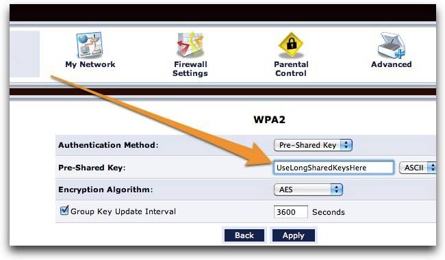 Verizon router Wi-Fi security settings WPA2-PSK AES encryption setup screenshot