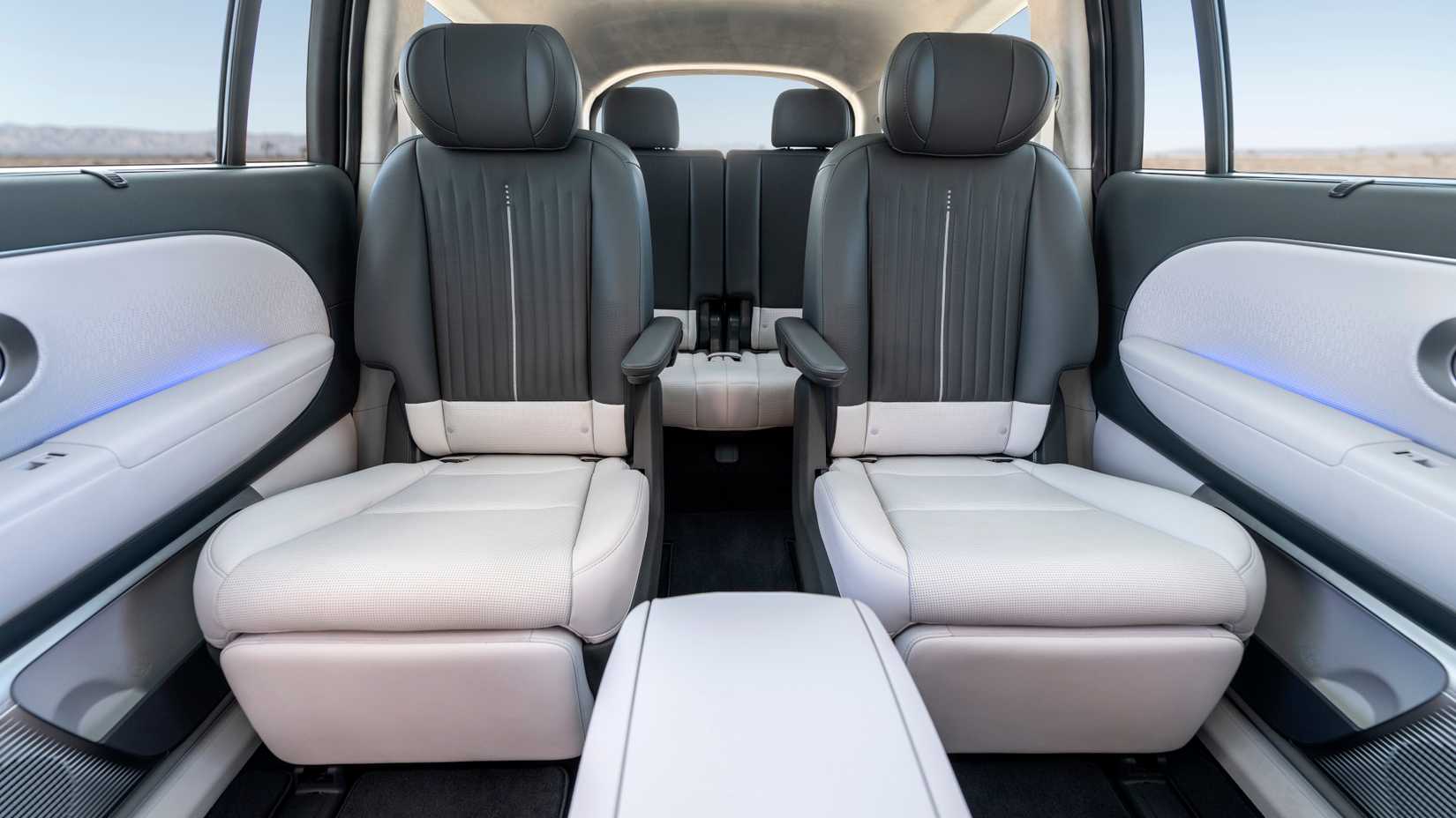 Shot of the second-row seats inside the cabin of a 2026 Hyundai Ioniq 9.