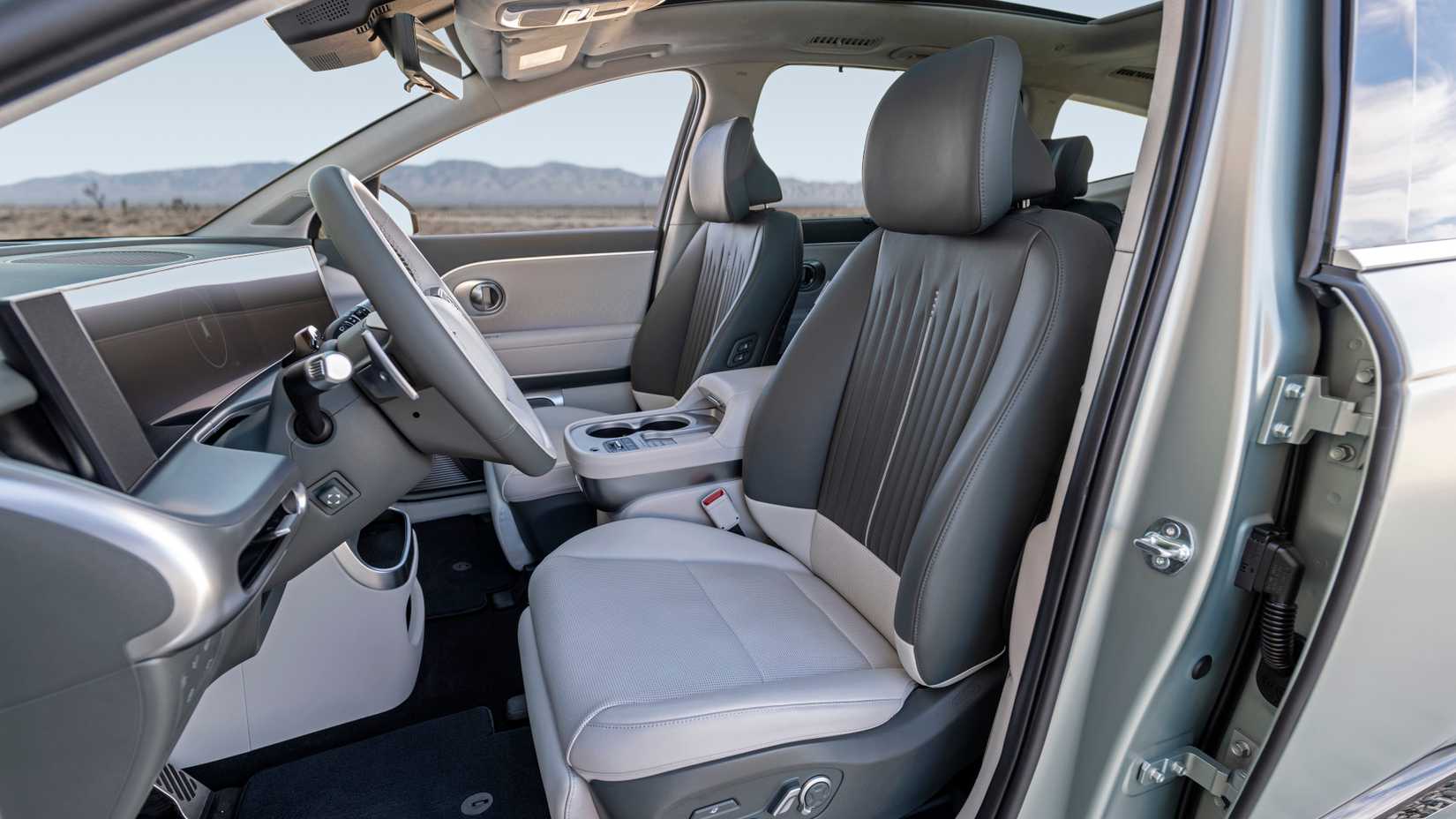 Shot of the front seats isnide the cabin of a 2026 Hyundai Ioniq 9.