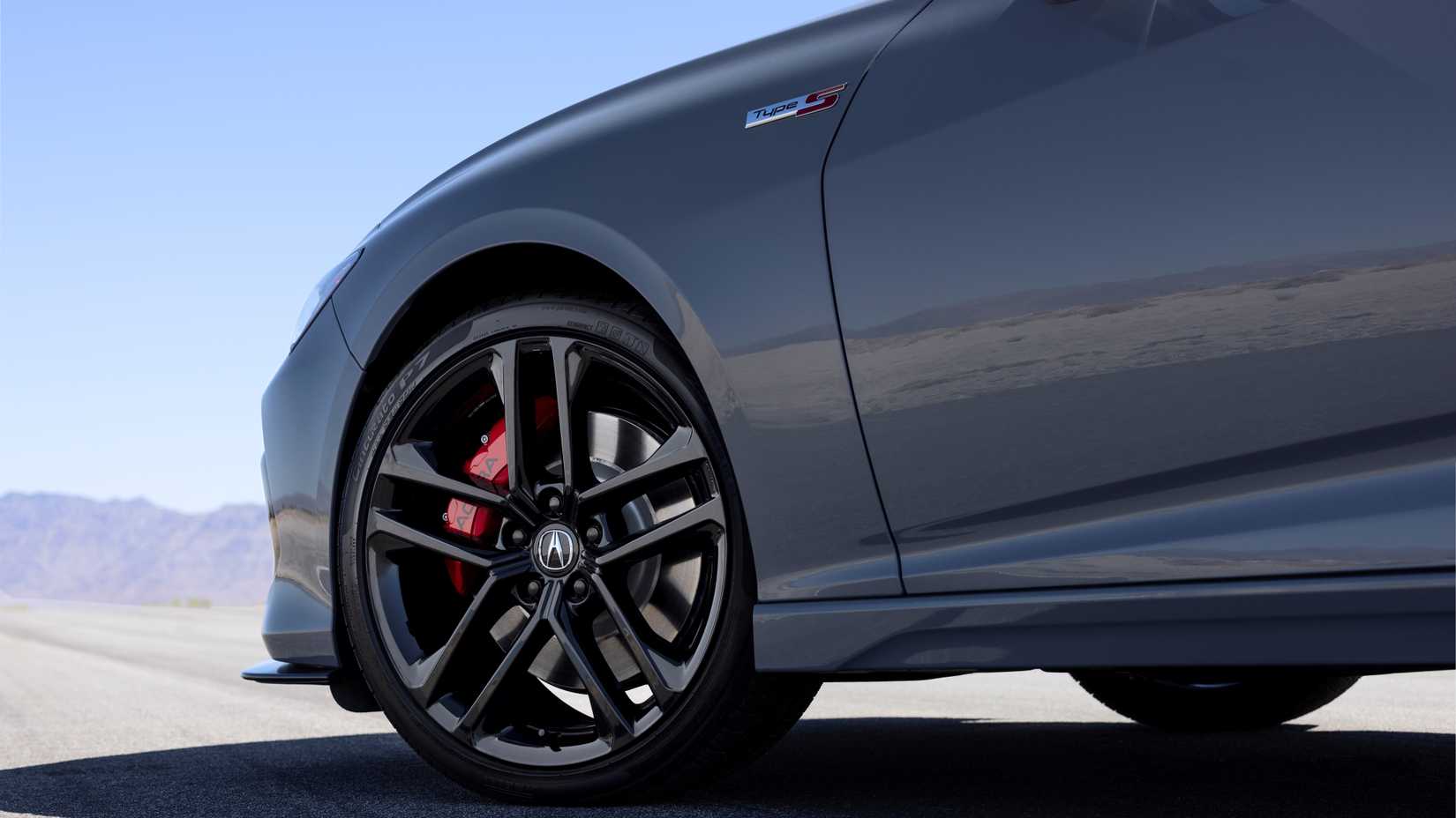 2025 Acura TLX Type S close-up of front fender and wheel in gray