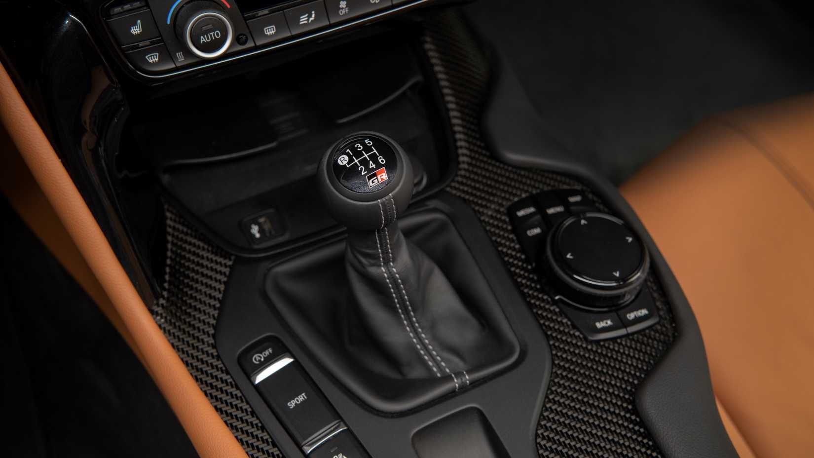 2025 Toyota GR Supra detail shot of manual transmission shift lever