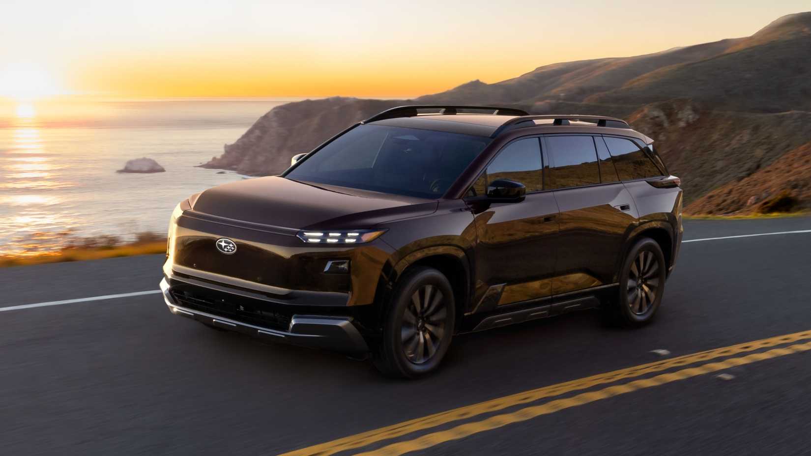 Dynamic front 3/4 shot of a 2027 Subaru Getaway.