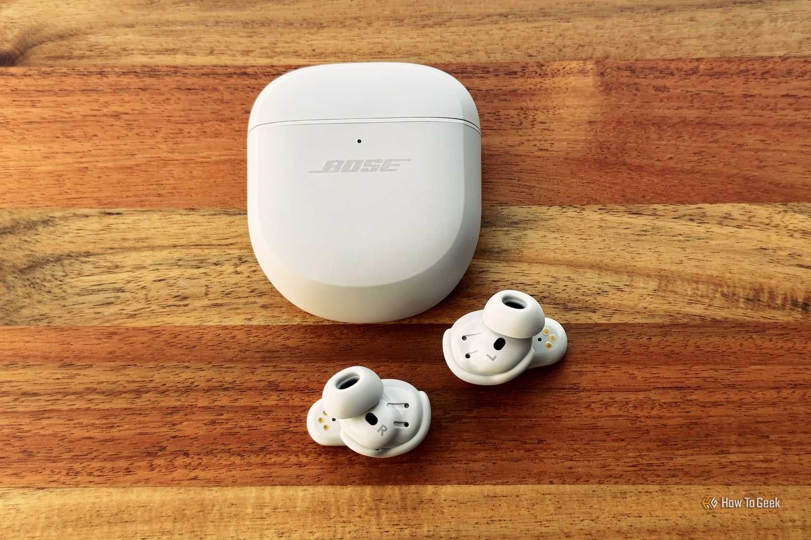 the eartips of the Bose QuietComfort Ultra Earbuds face up.