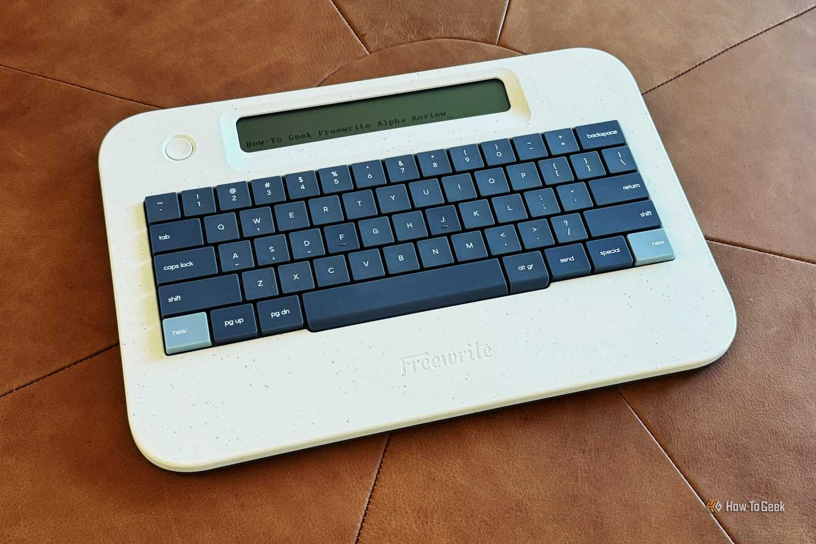 Freewrite Alpha on an ottoman