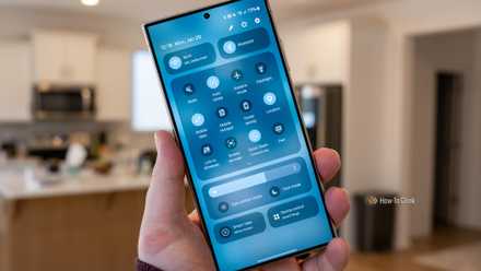 Person holding the Samsung Galaxy S24 Ultra showing the quick setting menu