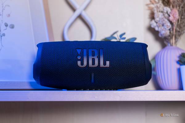 JBL Charge 5 sitting on a shelf