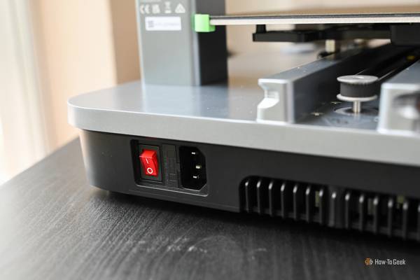 The power switch and power plug on the AnkerMake M5C 3D Printer