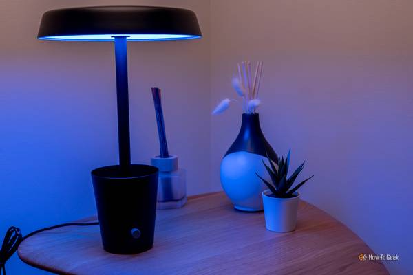 The Nanoleaf Umbra Cup Smart Lamp turned on