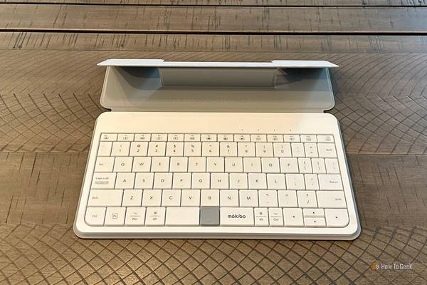 Mokibo Fusion Keyboard open on a tabletop