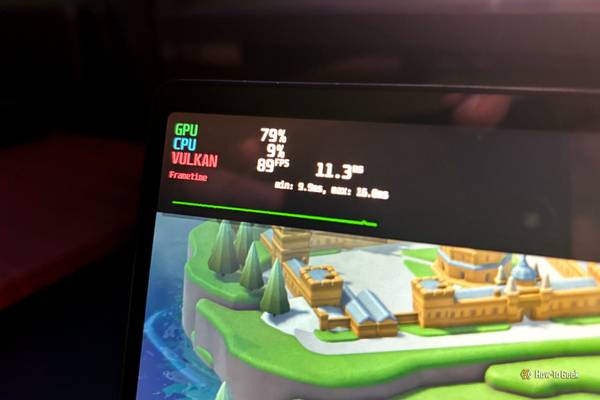 A photo showing monitoring GPU stats in-game on Linux.