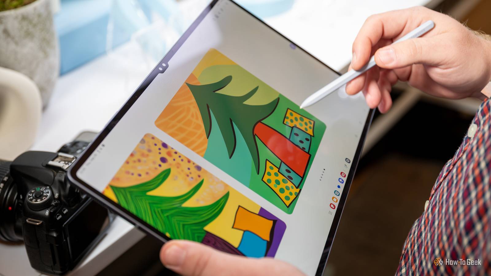 Person using the S Pen with the Samsung Galaxy Tab S10 Ultra to generate photos