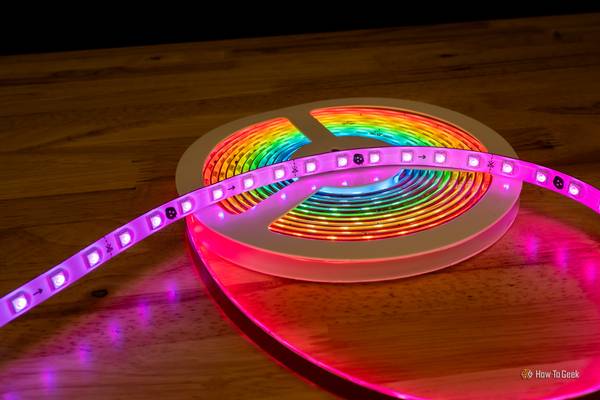 The Nanoleaf Essentials Matter Lightstrip powerd on