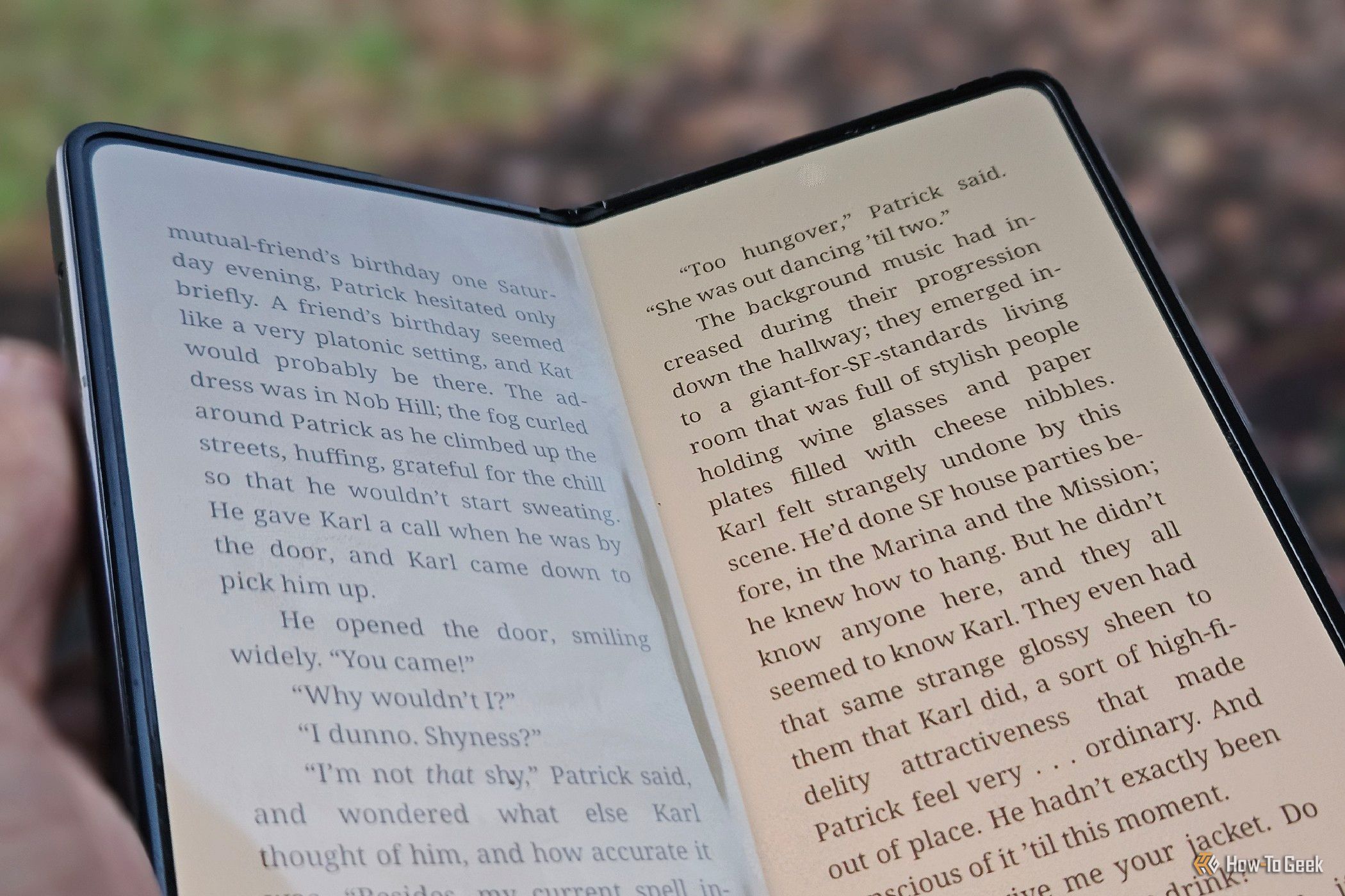 A book on a Galaxy Z Fold 5.