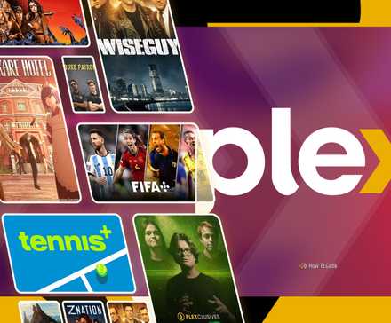Plex logo with some movies on the left.