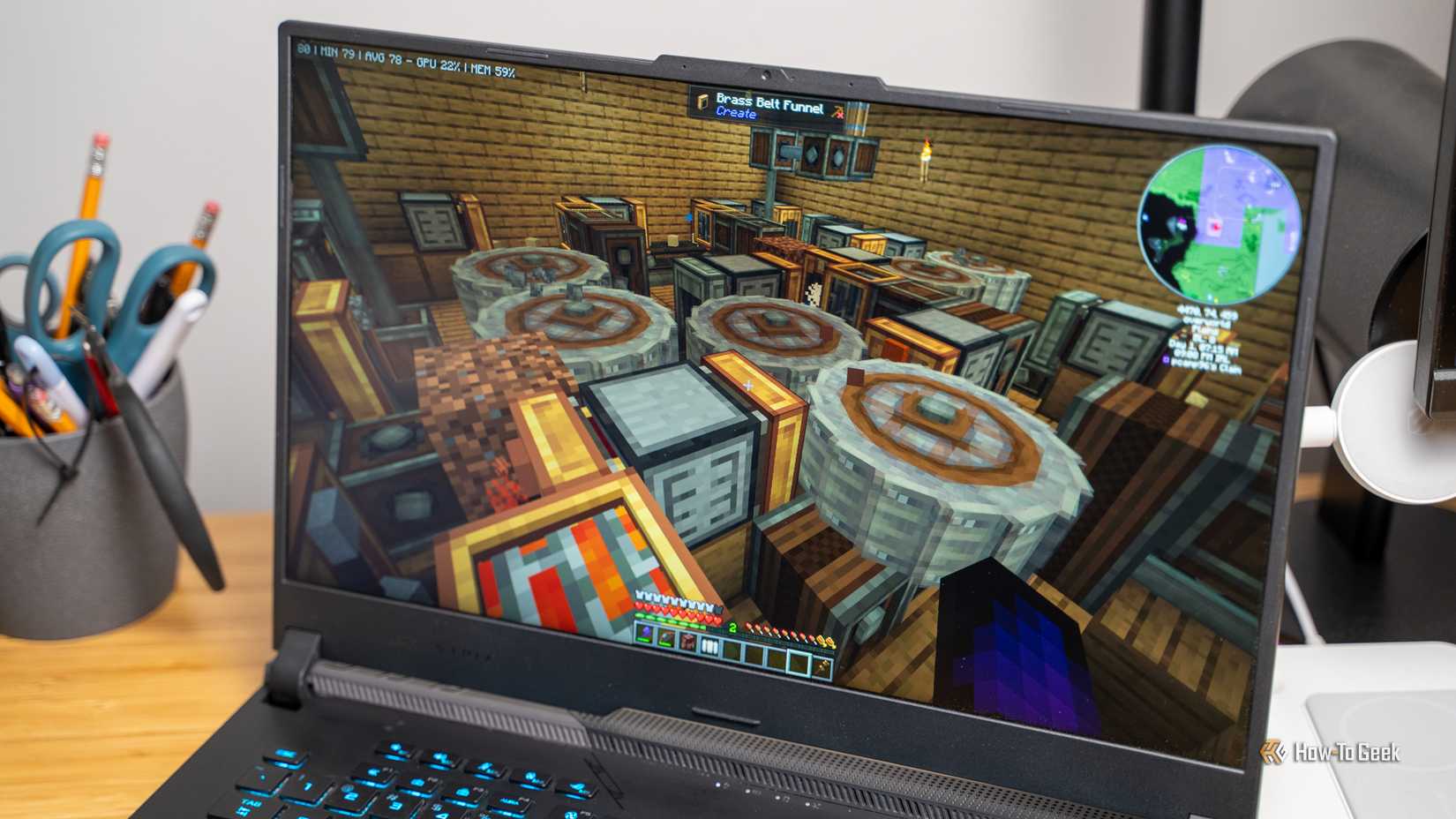 Une ferme de fer construite à l'aide du Create Mod dans Minecraft sur mobile.