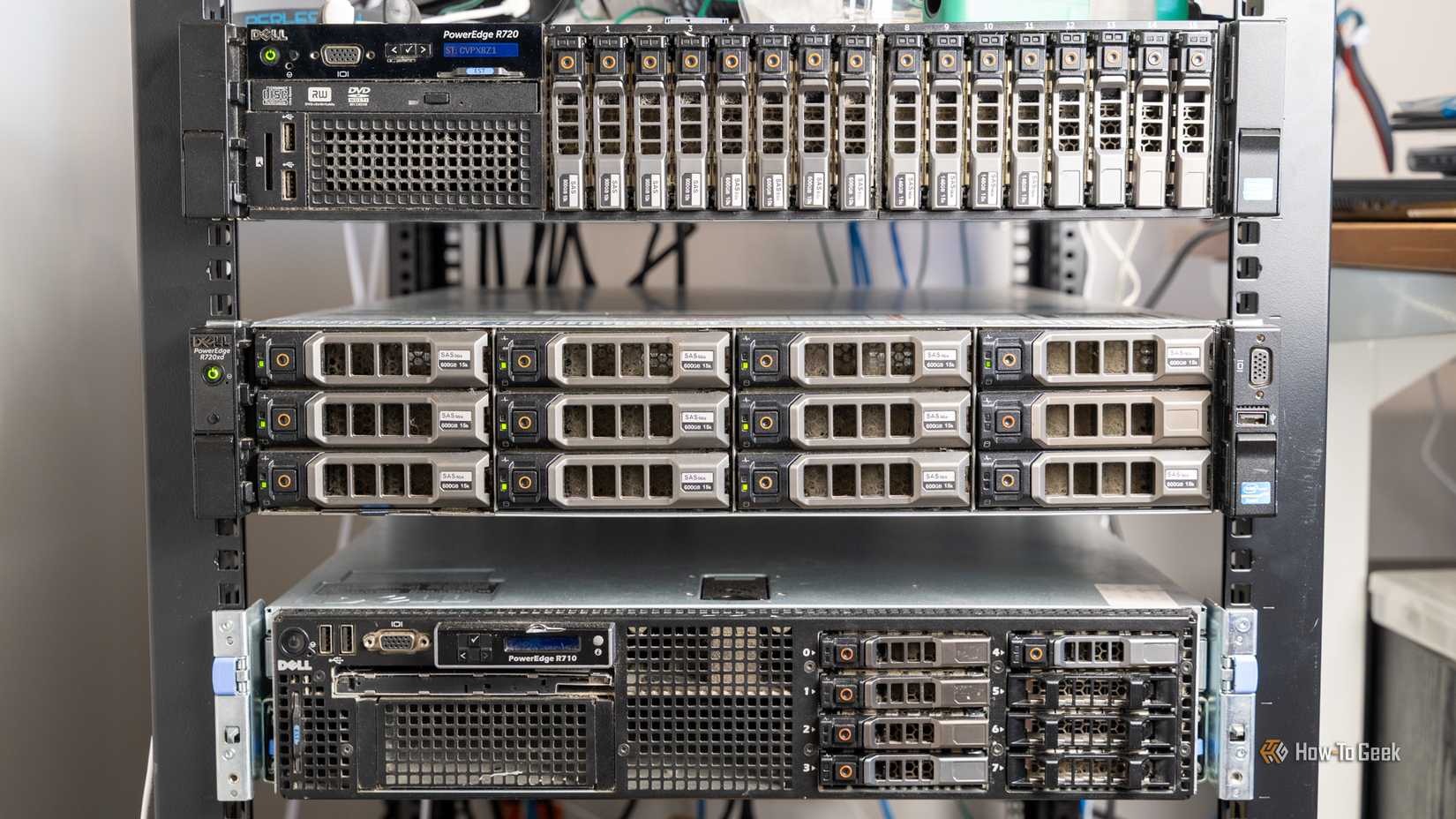 A cluster of rack-mounted enterprise-grade storage servers.