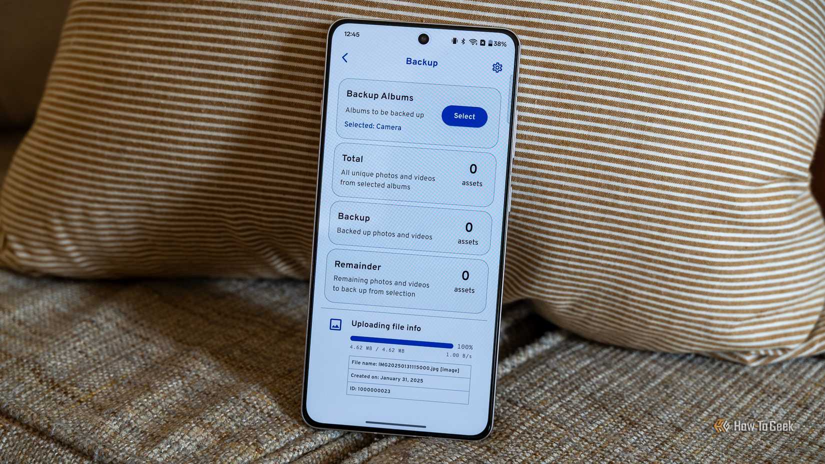 The Immich app's backup page.