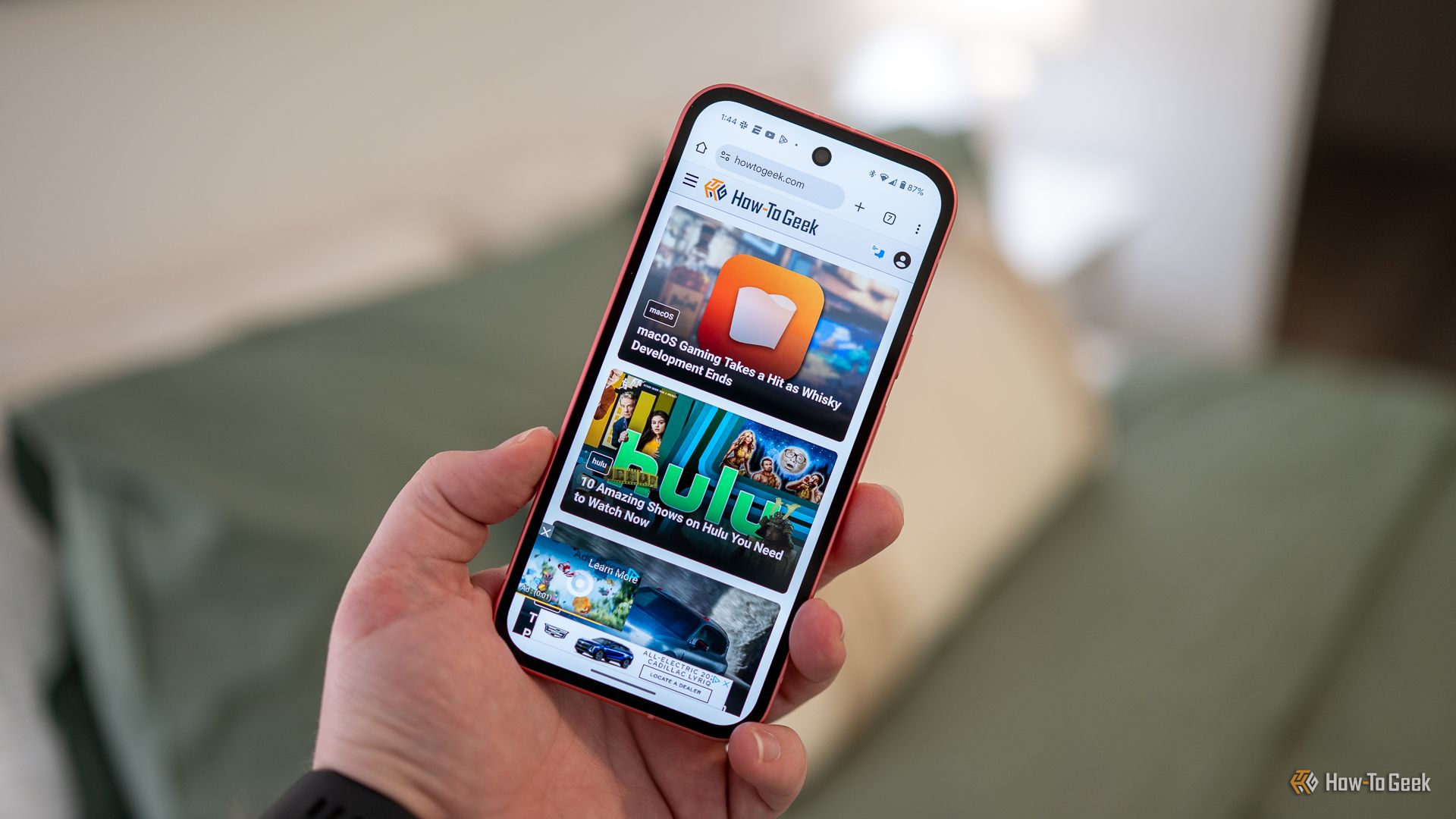 How-To Geek home page on the Google Pixel 9a.