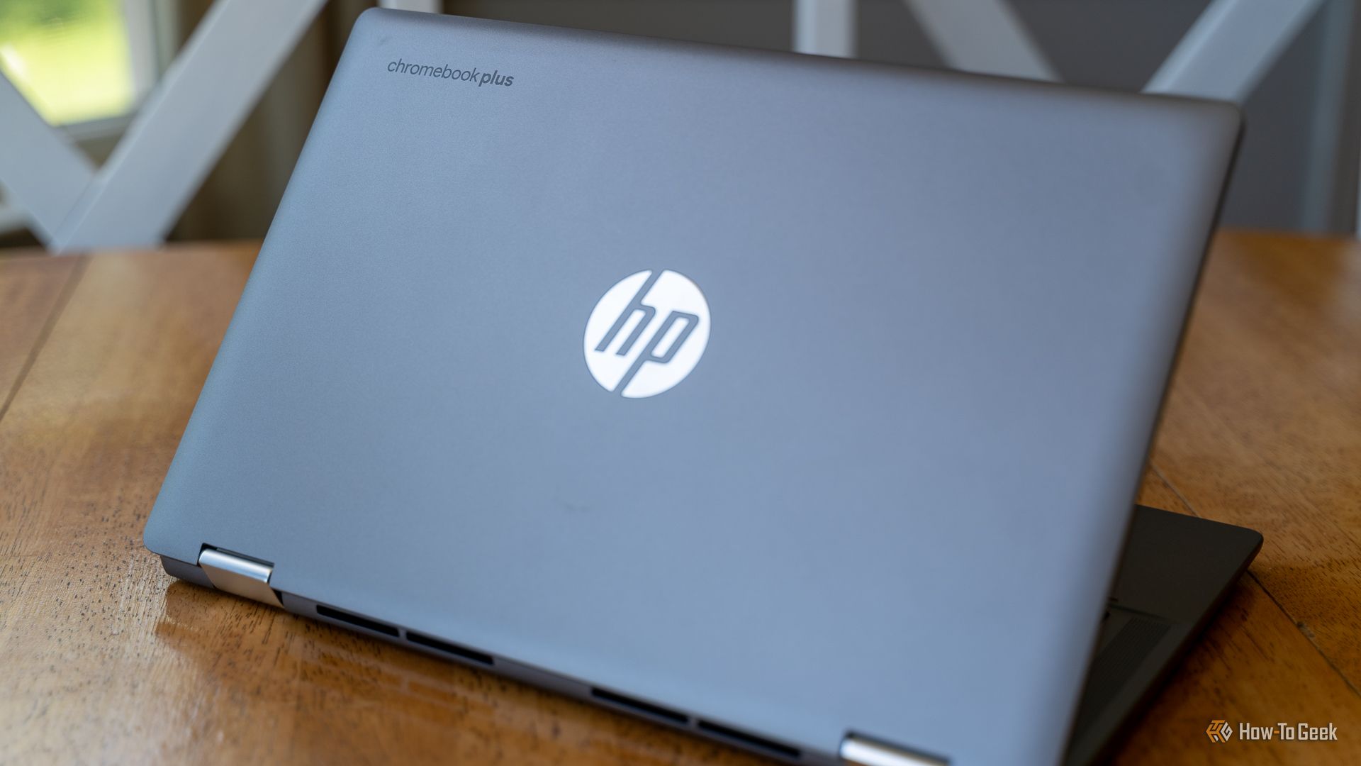 The lid of the HP Chromebook Plus x360 14b.