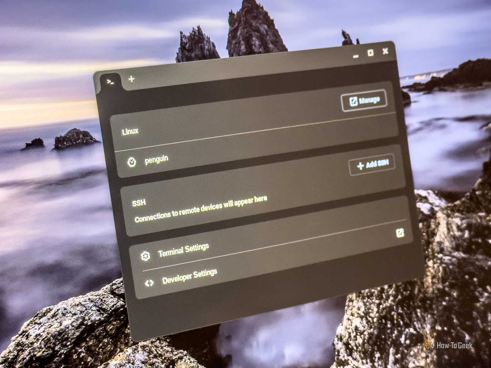 The Linux terminal session window open on a Chromebook.