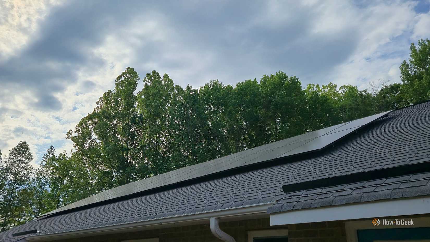 Solar panel array on the roof of a home.