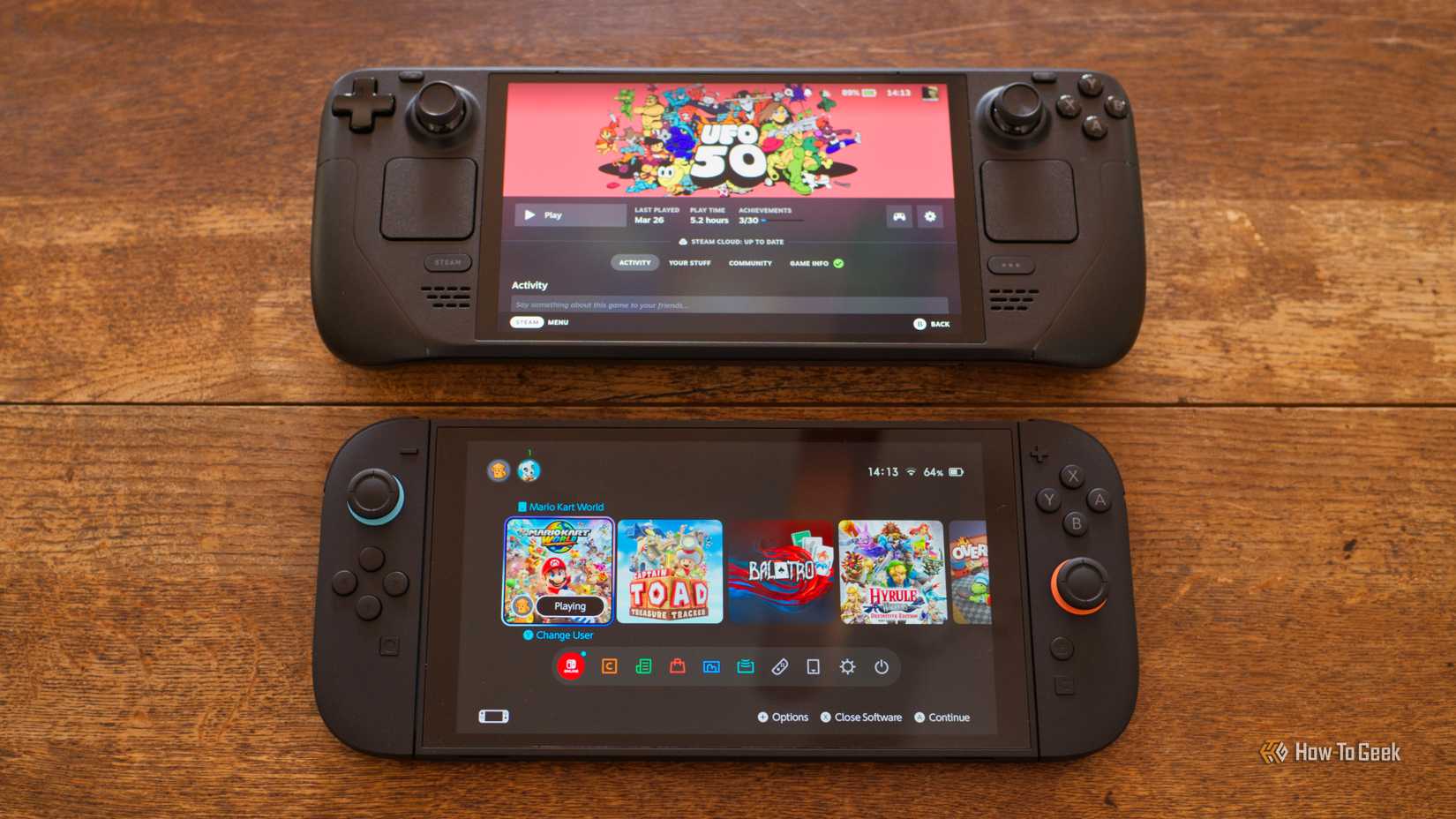 Nintendo Switch 2 and Steam Deck OLED compared.