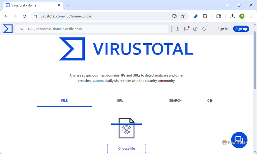 VirusTotal home page. 