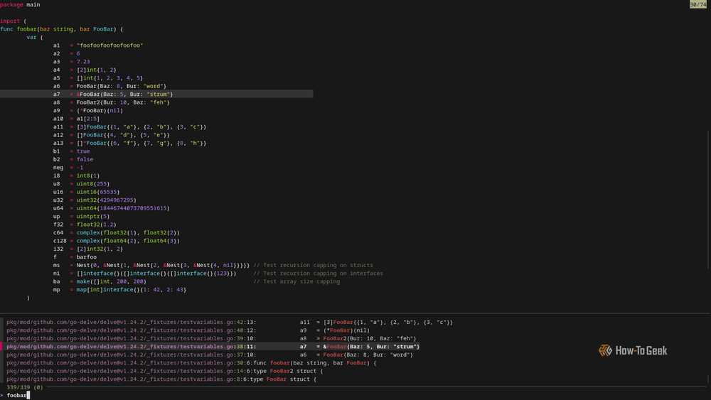 ripgrep output with syntax highlighting and file path listings