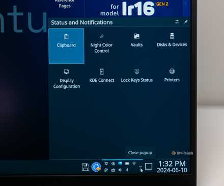 KDE Plasma task tray on a Kubuntu Focus Ir16 laptop.