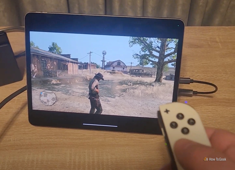 An iPad working as a USB monitor for a Nintendo Switch.