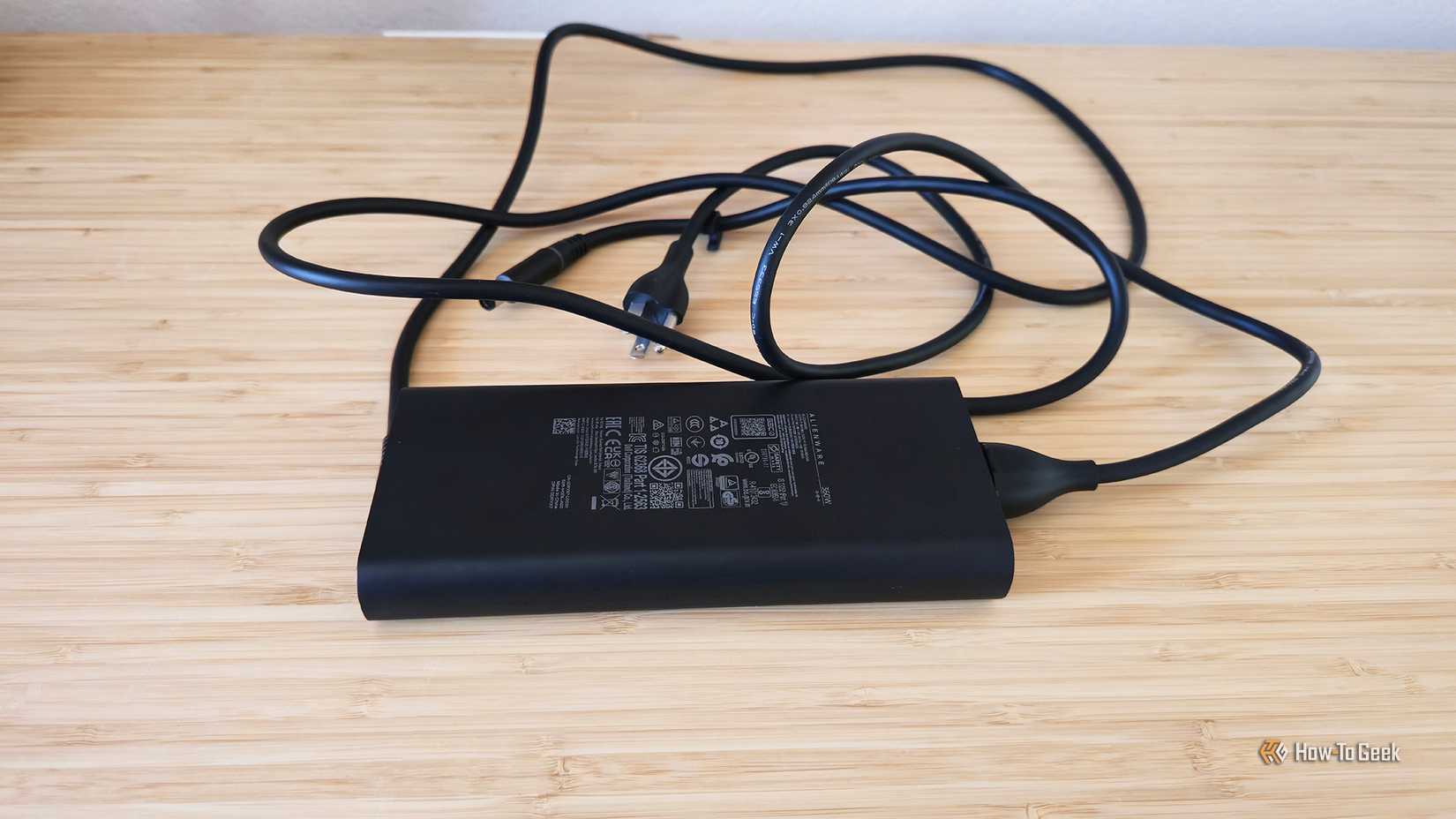The 360W charger included with the Alienware 16 Area-51 gaming laptop.