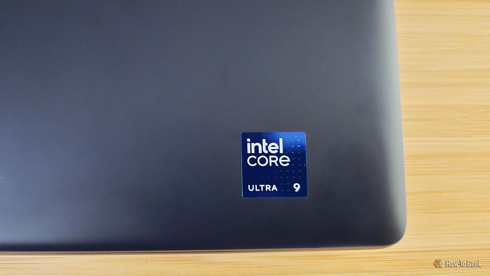 The Intel Core Ultra 9 sticker on the Alienware 16 Area-51 gaming laptop.