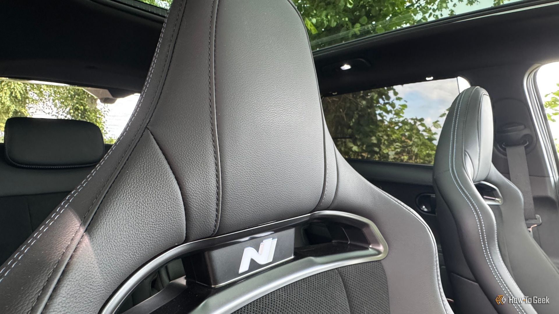 Close-up shot of the bucket seats in a 2025 Hyundai Ioniq 5 N.
