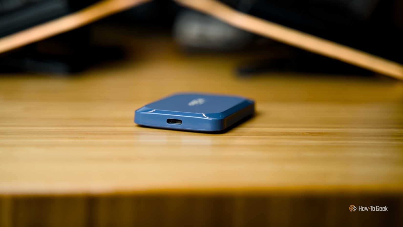 The USB-C port of the Crucial X10 portable SSD.